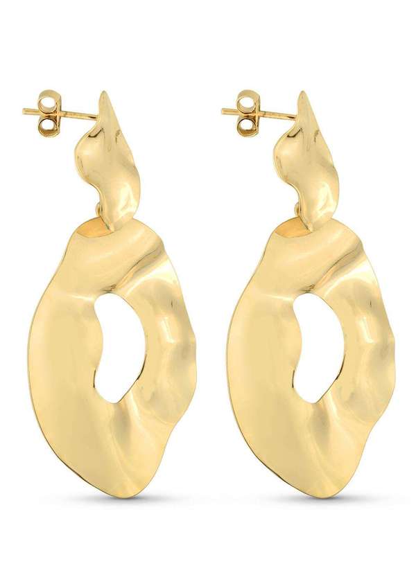 Ora Semijoias - Brinco Semijoia Orgânico Assimétrico com Vazado Banhado a Ouro - Dourado