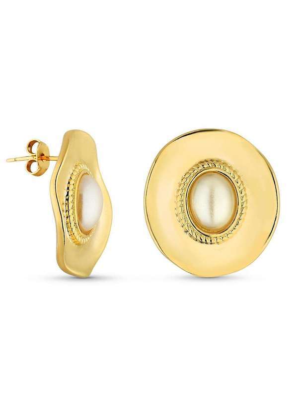 Ora Semijoias - Brinco Semijoia Orgânico com Pérola Banho em Ouro 18k Dourado
