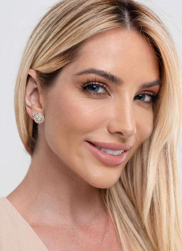 Ora Semijoias - Brinco Semijoia Redondo Pizza Cravejado com Zircônias Banhado a - Dourado 2