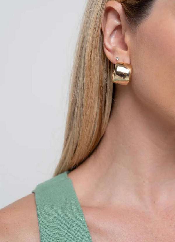 Ora Semijoias - Brinco Semijoias Meia Argola Lisa Banhado a Ouro 18k - Dourado 4