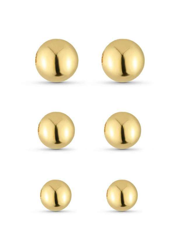 Ora Semijoias - Trio de Brincos Semijoia Bolinhas Polidas 4-5-6mm Banhado a - Dourado