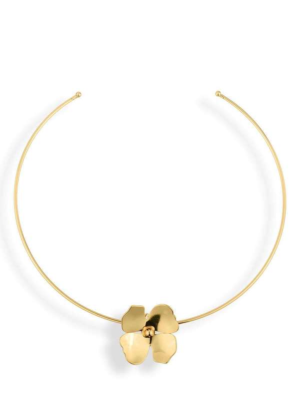 Ora Semijoias - Chocker Semijoia com Pingente de Flor Lisa Dourada Banhado a - Dourado