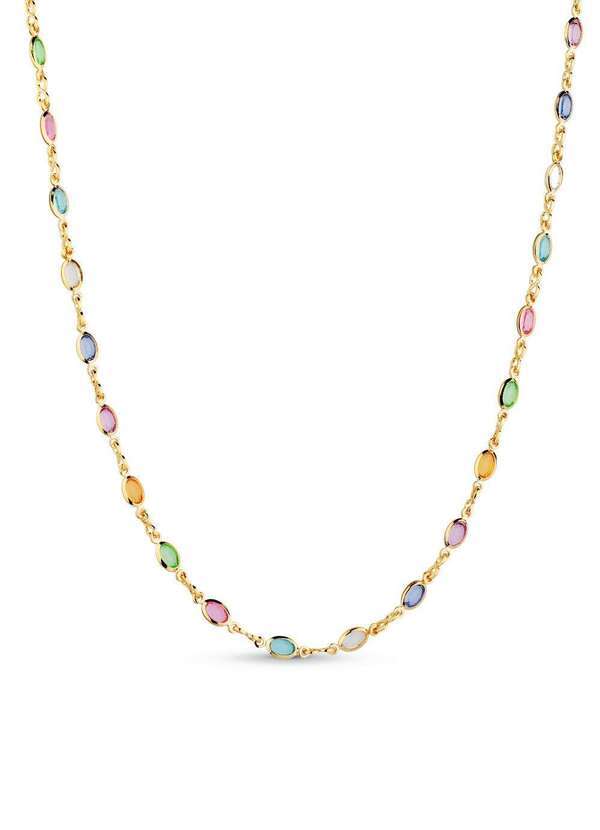 Ora Semijoias - Colar Chocker Semijoia Pedras Coloridas Ovais Banhado a Ouro - Dourado