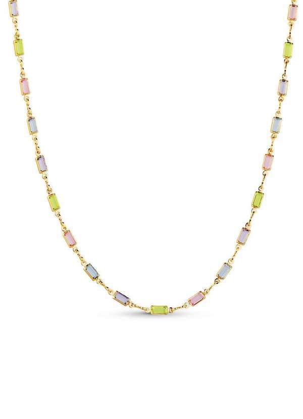 Ora Semijoias - Colar Chocker Semijoia Pedras Coloridas Retangulares Banhado a - Dourado