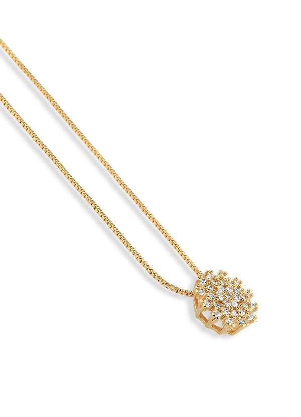 Ora Semijoias - Colar Semijoia com Pingente Cravejado Zircônia Cristal - Dourado 2