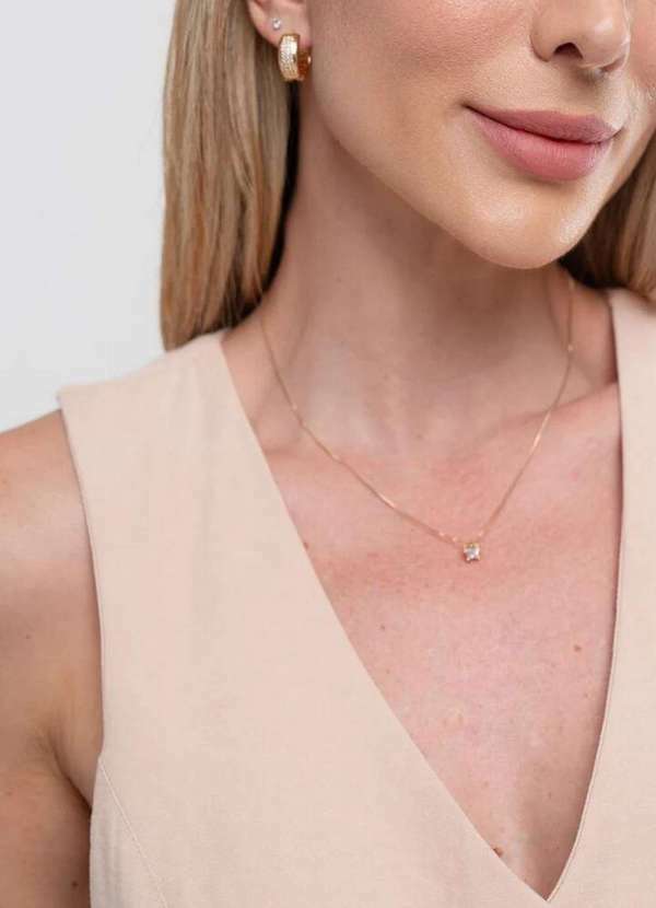 Ora Semijoias - Colar Semijoia com Pingente Estrela Cristal Banhado a Ouro 18k - Dourado 2