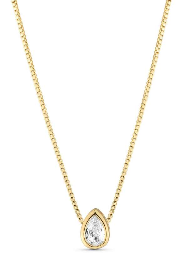 Ora Semijoias - Colar Semijoia com Pingente Gota Cristal Banhado a Ouro 18k - Dourado