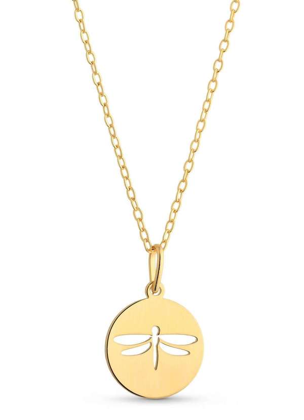 Ora Semijoias - Colar Semijoia com Pingente Redondo Libélula Vazada Banhado a - Dourado