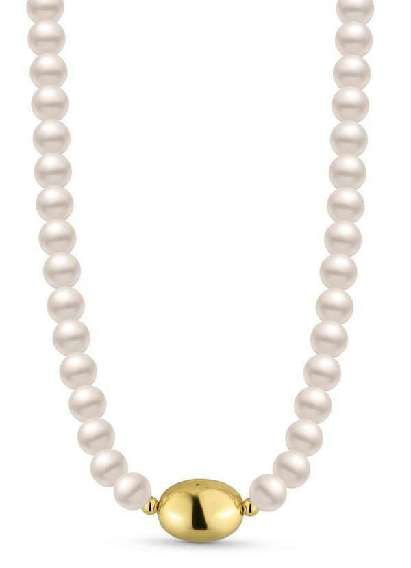 Ora Semijoias - Colar Semijoia de Pérolas e Esfera Oval Dourada Banhado a Ouro - Dourado
