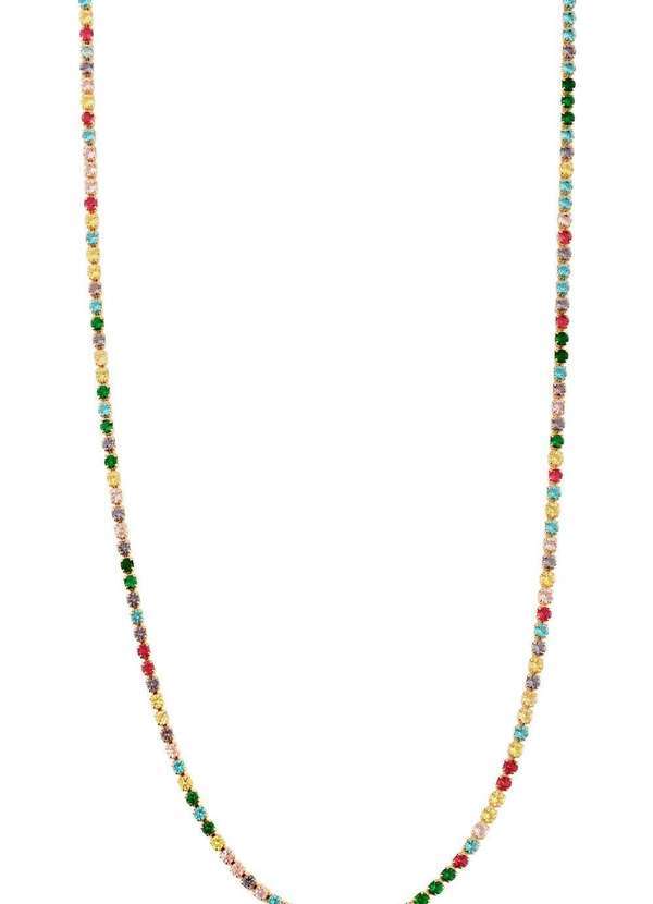 Ora Semijoias - Colar Semijoia Riviera com Microzircônias Coloridas 2mm Banhado - Dourado