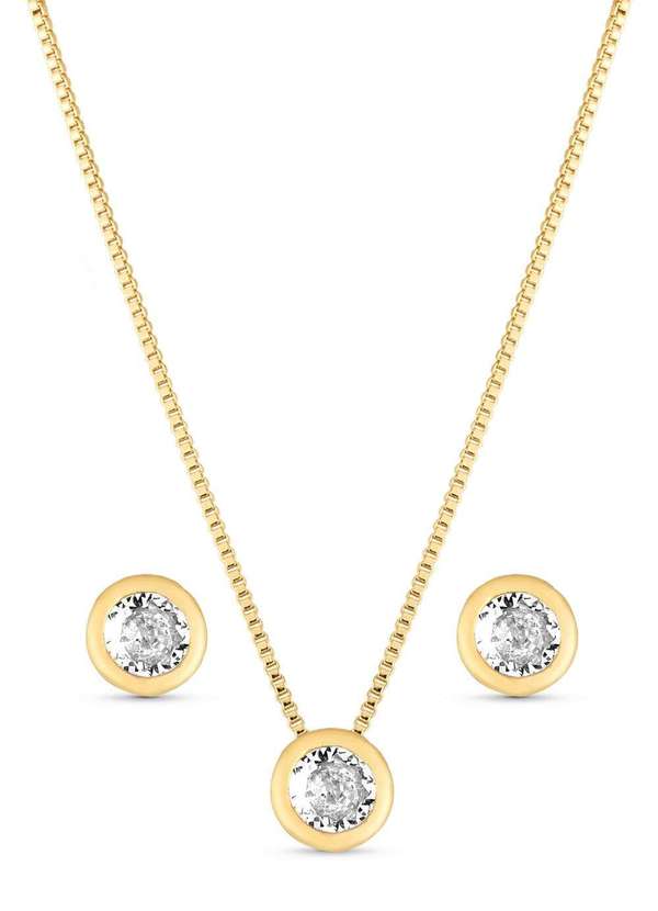 Ora Semijoias - Conjunto Semijoia Colar e Brinco Ponto de Luz com Zircônia - Dourado 1