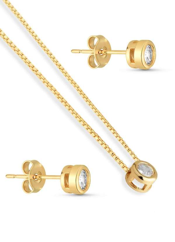 Ora Semijoias - Conjunto Semijoia Colar e Brinco Ponto de Luz com Zircônia - Dourado 3