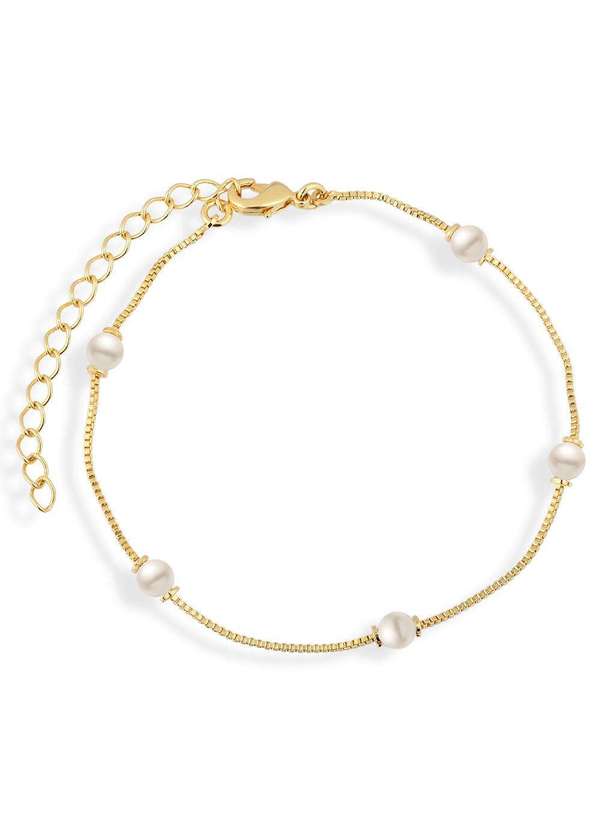 Ora Semijoias - Pulseira Semijoia Corrente Veneziana e Pérolas Banhado a Ouro - Dourado