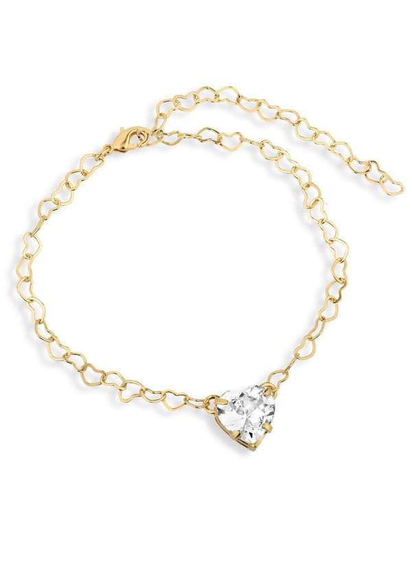 Ora Semijoias - Pulseira Semijoia Elos  e Pingente Coração Cristal Banhado a - Dourado