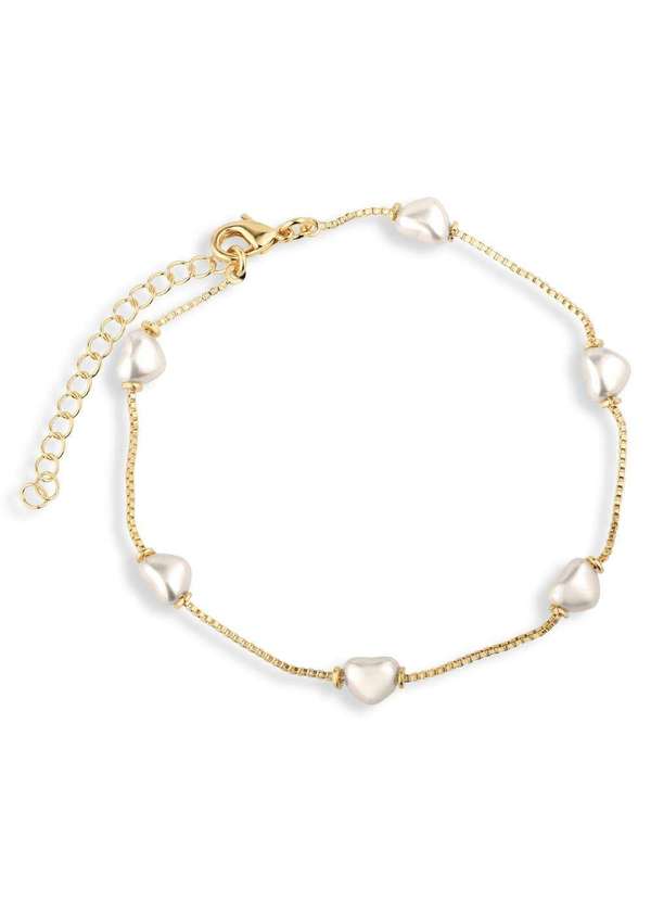 Ora Semijoias - Pulseira Semijoia Pérolas Formato Coração Banhado a Ouro 18k - Dourado