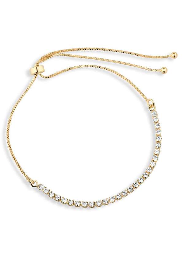 Ora Semijoias - Pulseira Semijoia Regulável com Zircônias Cristal Redondas - Dourado