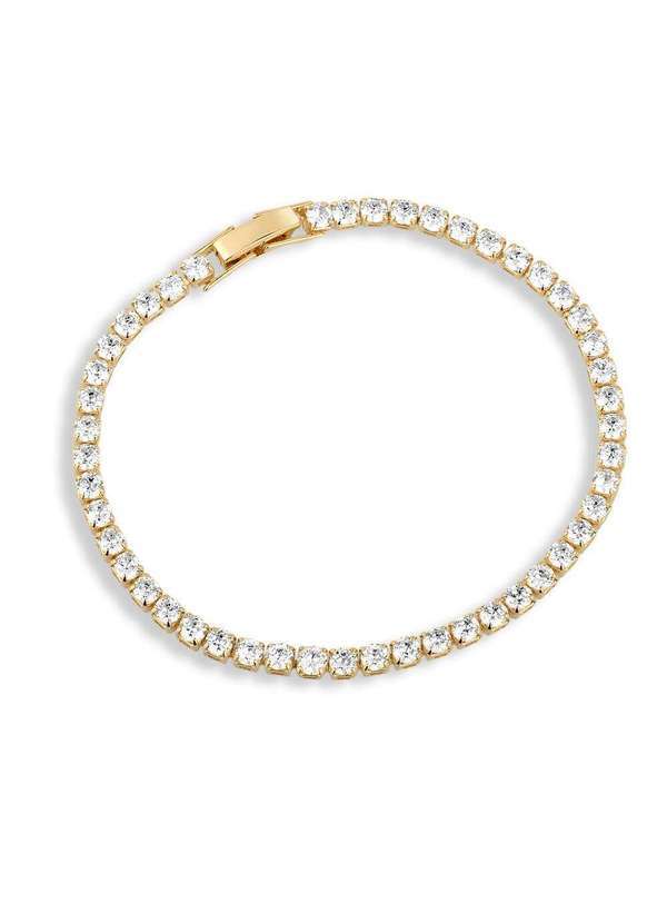 Ora Semijoias - Pulseira Semijoia Riviera com Zircônias Cristal Banhado a Ouro - Dourado