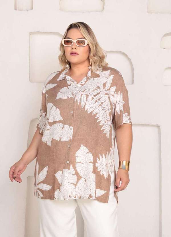 Mais na Moda Plus - Camisa Estampada Plus Size Chic Bia - Mocha