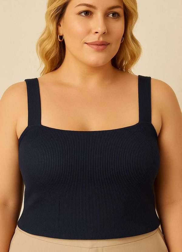 Mais na Moda Plus - Top Canelado Preto Plus Size com Decote Quadrado - Preto