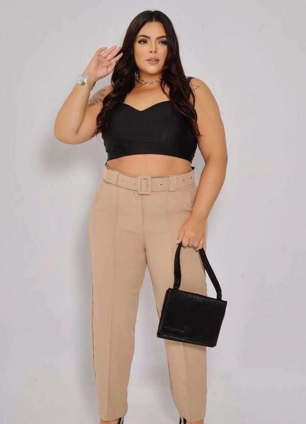 Mais na Moda Plus - Calça Alfaiataria Plus Size Chic Bege Luiza - Bege
