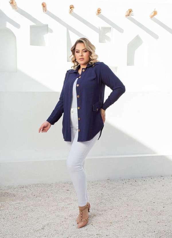 Mais na Moda Plus - Camisa Parka Azul Marinho Plus Size - Azul Marinho