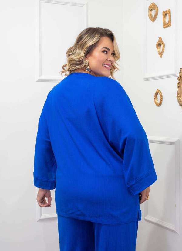 Mais na Moda Plus - Cardigan/ Kimono Feminino de Viscolinho  Chic Azul - Azul 2