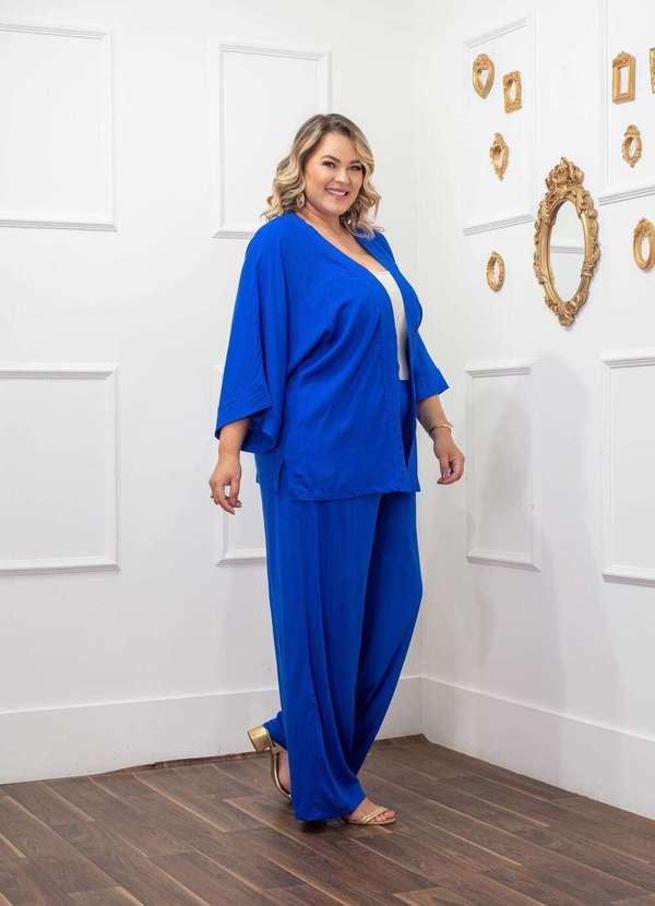 Mais na Moda Plus - Cardigan/ Kimono Feminino de Viscolinho  Chic Azul - Azul 4