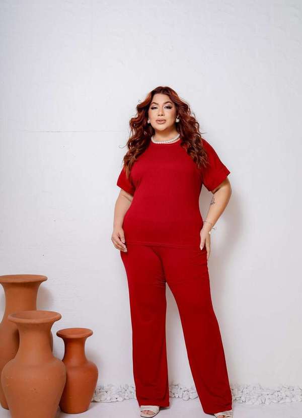 Mais na Moda Plus - Conjunto Plus Size Chic Calça e Blusa Bia - Vermelho