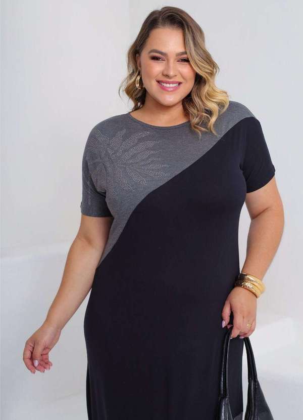 Mais na Moda Plus - Vestido Longo de Malha com Brilho Plus Size Chic Cinza Margô - Cinza 3