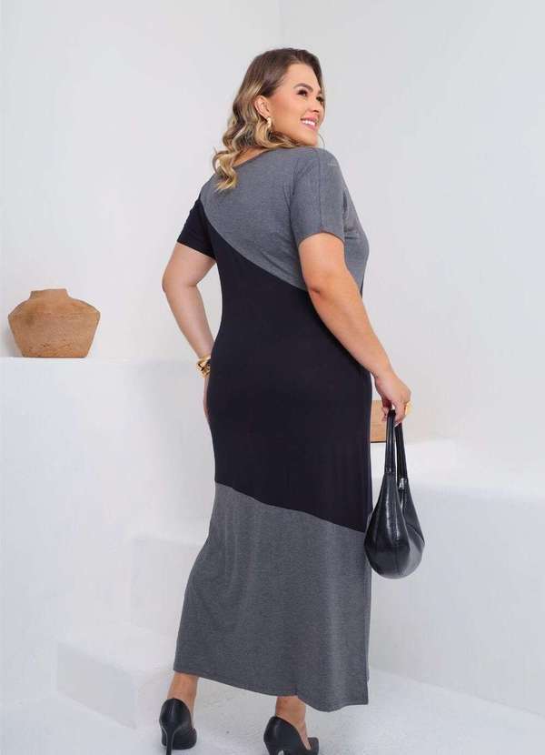 Mais na Moda Plus - Vestido Longo de Malha com Brilho Plus Size Chic Cinza Margô - Cinza 2