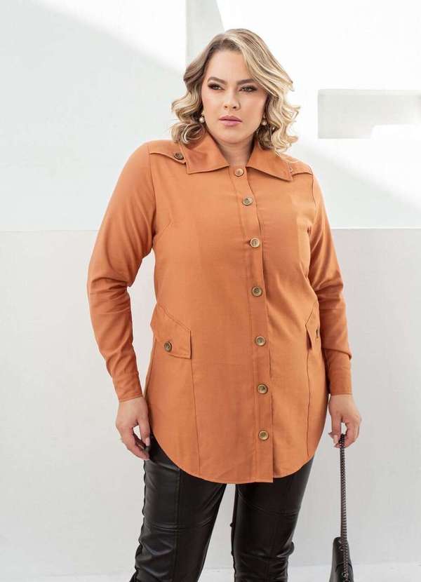 Mais na Moda Plus - Camisa/Parka Caramelo Plus Size - Caramelo