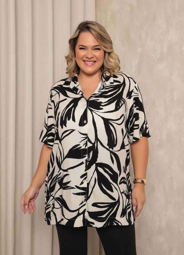 Mais na Moda Plus - Camisa Preta e Branca Plus Size Chic Eliane - Preto