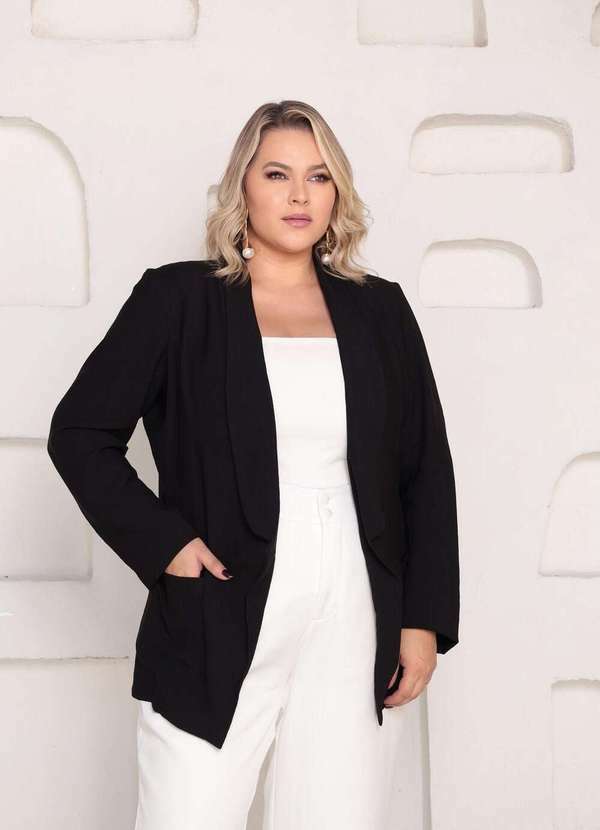 Mais na Moda Plus - Blazer Feminino Plus Chic Preto - Preto