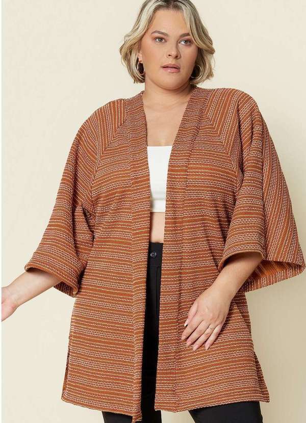 Mais na Moda Plus - Cardigan/Kimono de Inverno Longo Plus Size Ana - Caramelo