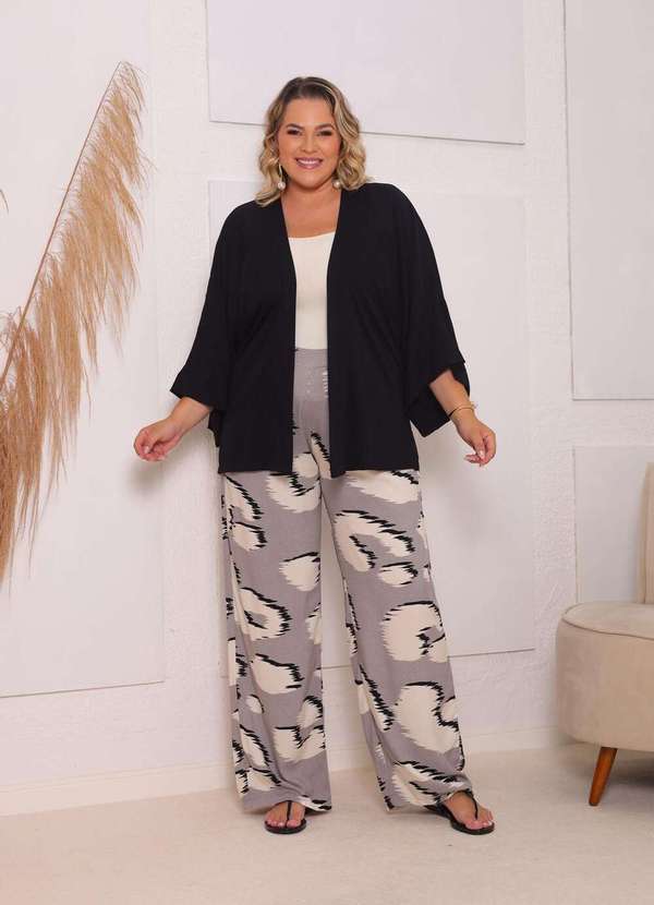 Mais na Moda Plus - Conjunto Plus Size Chic Calça e Kimono Alice - Preto