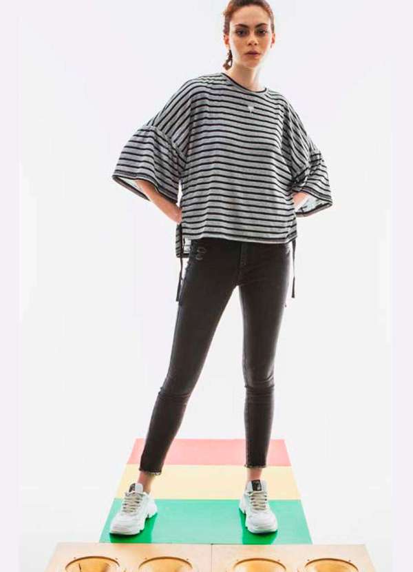 Cavalera - Blusa Ampla Cavalera Listras Cinza Cinza