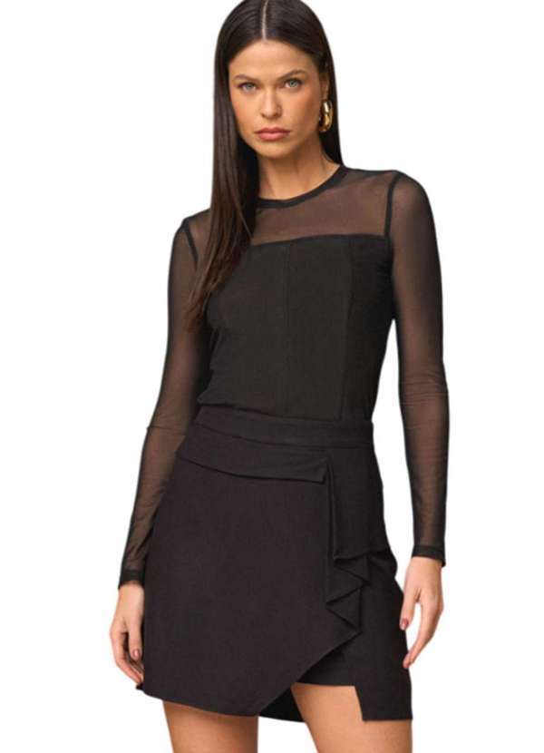 Lado Avesso - Blusa de Tule Lado Avesso Manga Longa Preto Preto