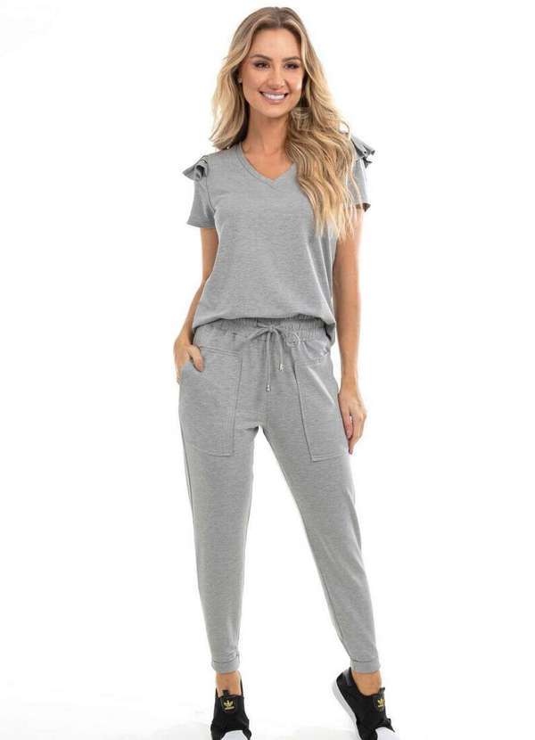 Lado Avesso - Blusa Decote V Lado Avesso com Babados Cinza Cinza