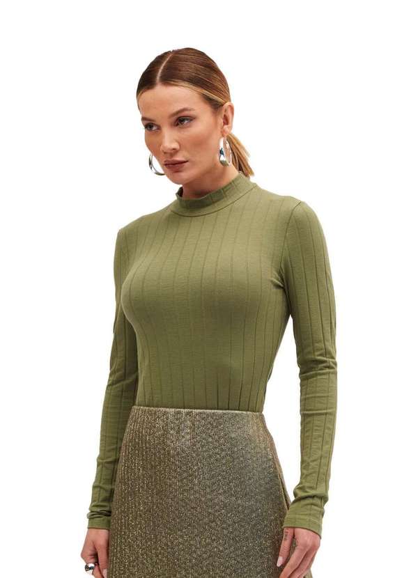 Sommer - Blusa Sommer Slim Canelada Gola Média Verde Verde 2