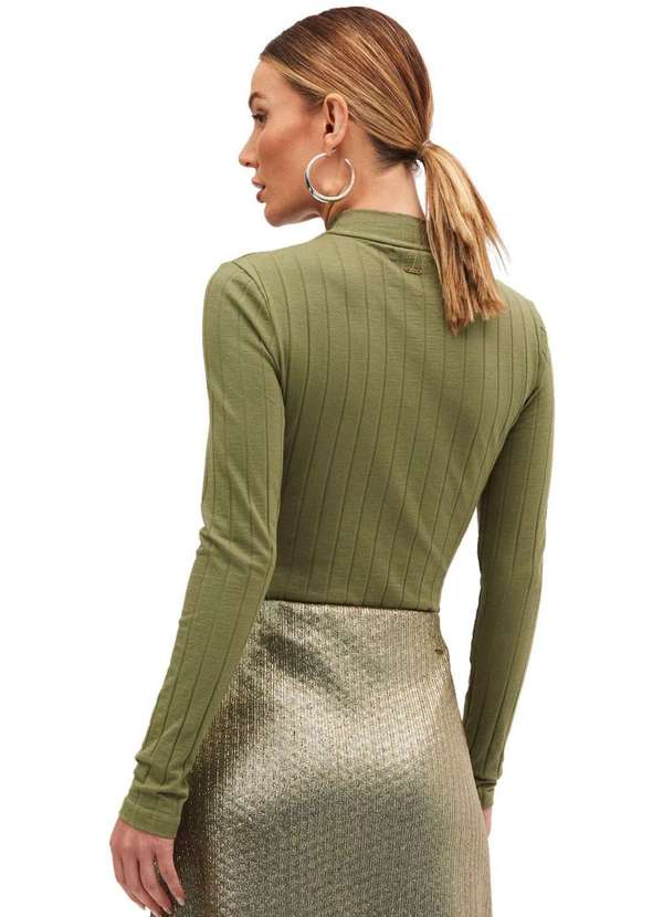 Sommer - Blusa Sommer Slim Canelada Gola Média Verde Verde 3