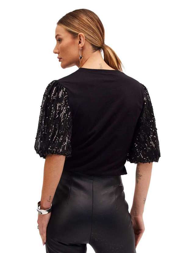 Sommer - Camiseta Sommer com Mangas em Paetê Preto Preto 2