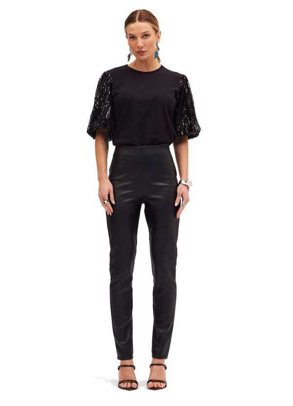 Sommer - Camiseta Sommer com Mangas em Paetê Preto Preto 3