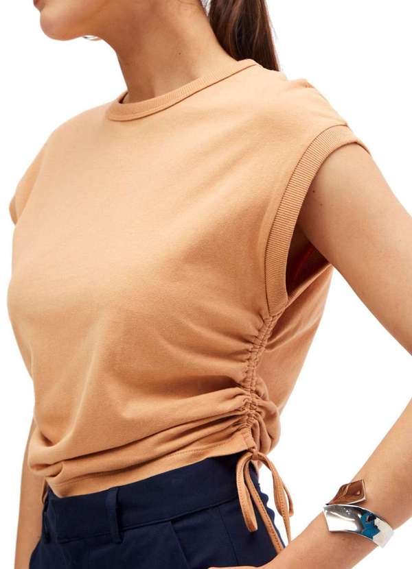 Sommer - Camiseta Sommer Fashion com Amarração Bege Bege 4