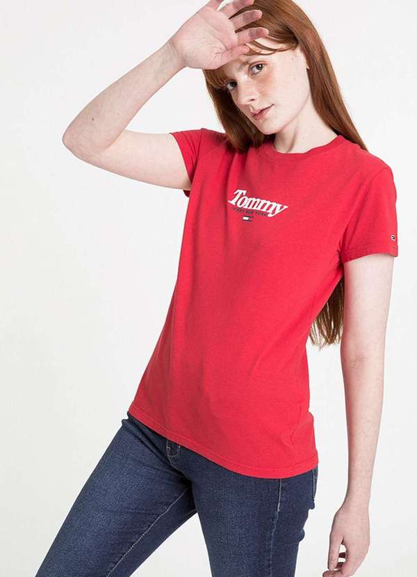 Tommy Jeans - Camiseta Tommy Jeans Essential Logo Vermelho Vermelho