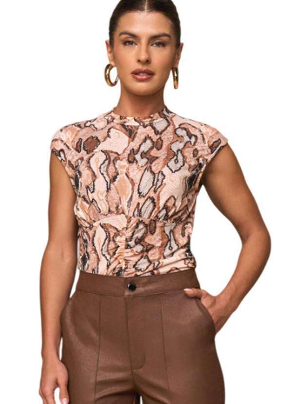 Lado Avesso - Regata Lado Avesso Franzida Marrom Cobra Marrom 2