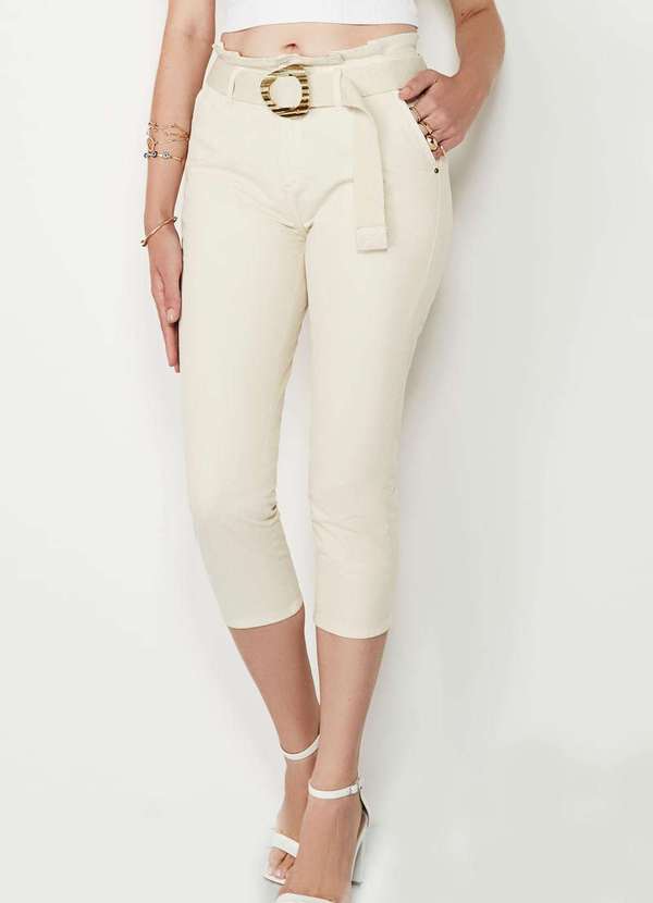 Assédio - Calça Cropped Assédio Bella Sarja Bege Bege