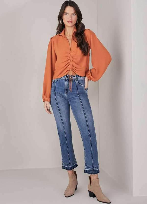 Lado Avesso - Calça Jeans Lado Avesso New Straight Cropped Azul Azul
