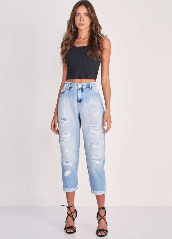 Lado Avesso - Calça Jeans Mom Lado Avesso Azul Claro Azul