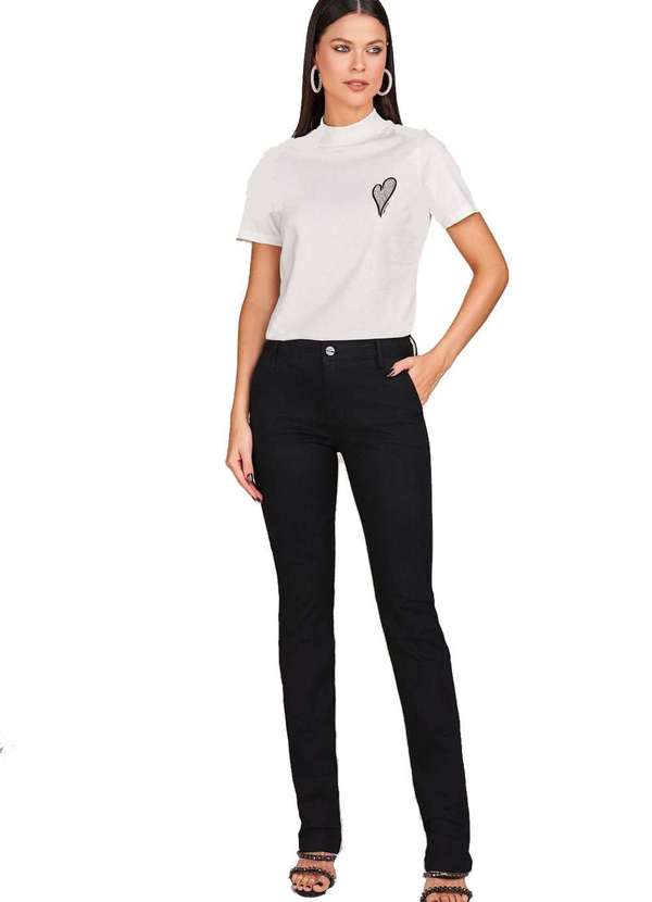 Lado Avesso - Calça Lado Avesso Straight Sarja Preto Preto