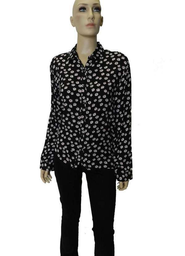 Facinelli By Mooncity - Camisa Facinelli By Mooncity Estampa Flor Preto Preto
